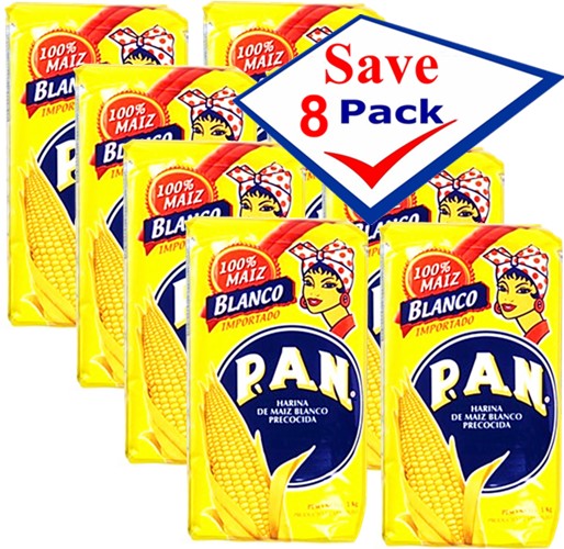Harina P.A.N Pre-Cooked White Corn Meal 2.3 lbs Pack of 8